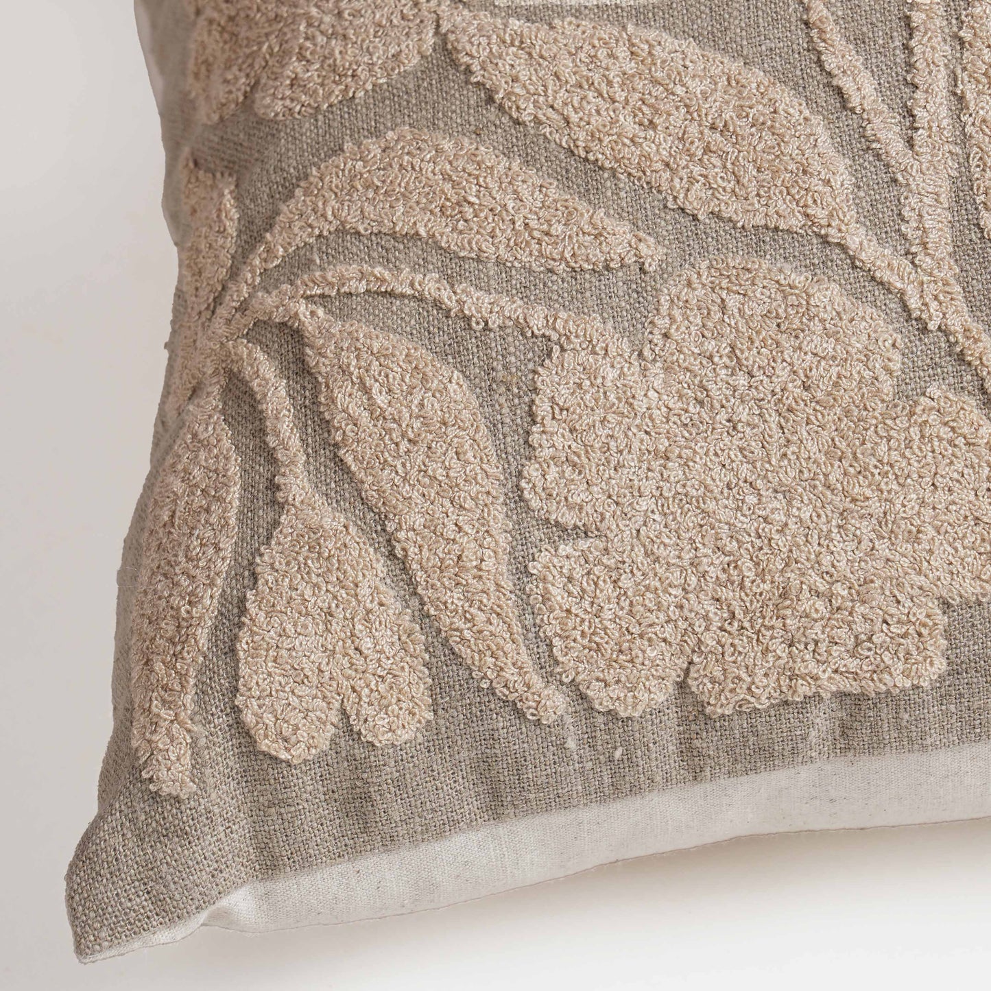 Pure Elements Linen Pillow Cover with Scandinavian Floral Embroidery