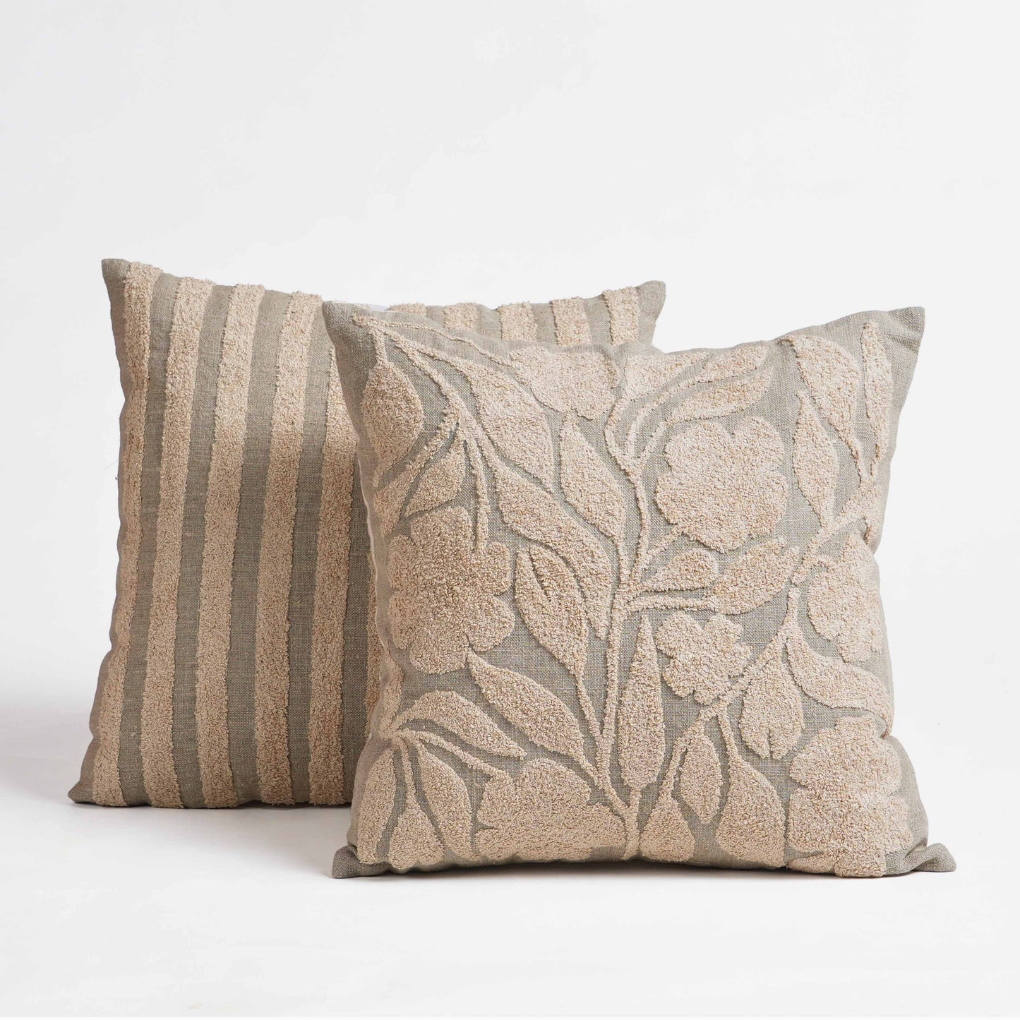 Pure Elements Linen Pillow Cover with Scandinavian Floral Embroidery