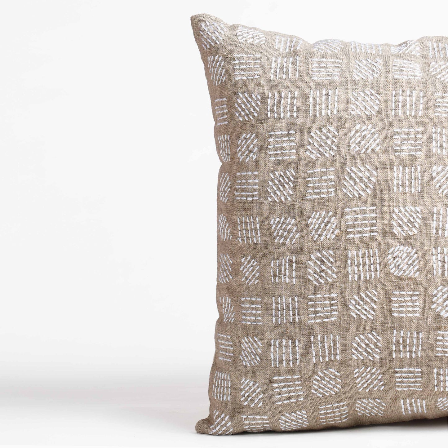Pure Elements 100% Linen Pillow Cover with White Grid Embroidery