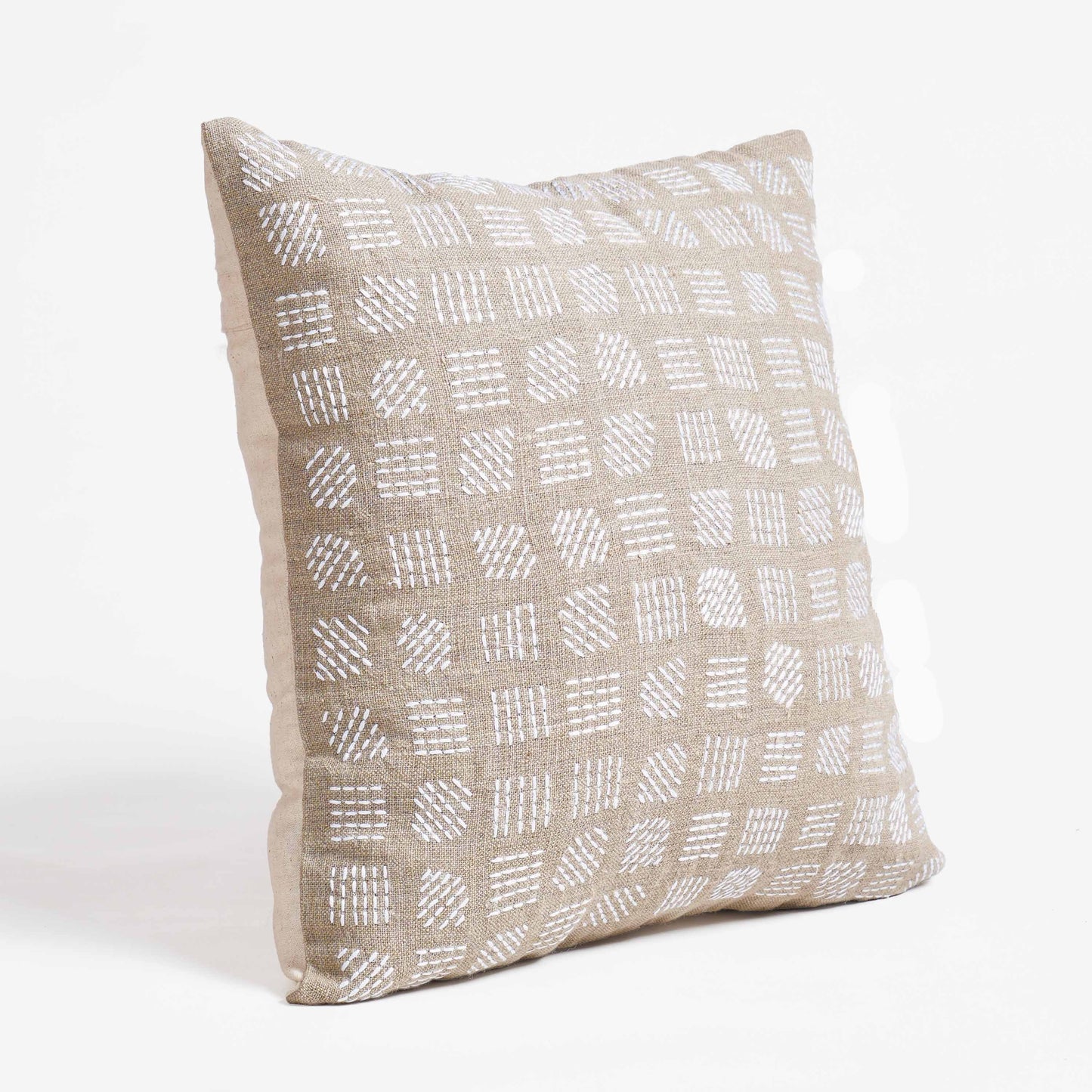 Pure Elements 100% Linen Pillow Cover with White Grid Embroidery