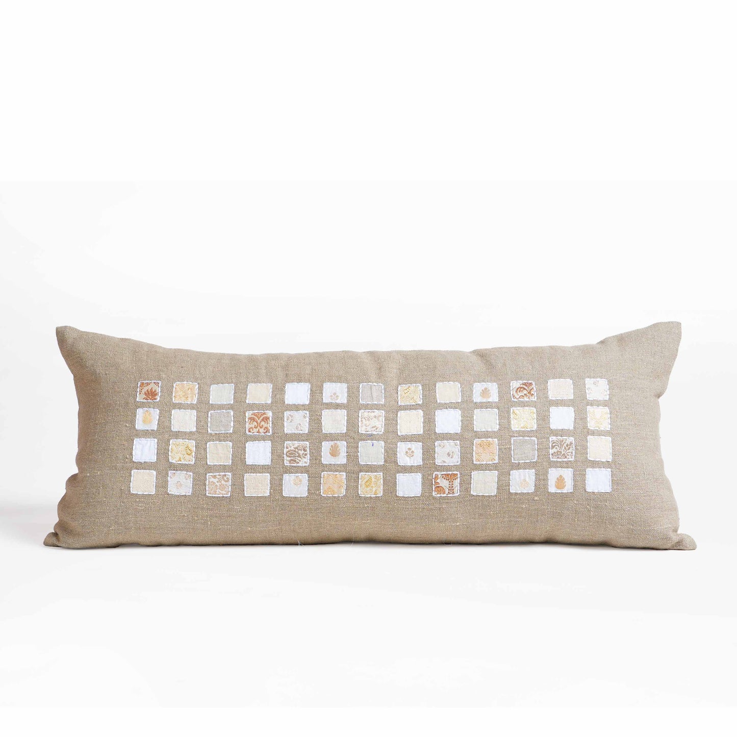 Pure Linen Pillow Cover with White Grid & Rice Stitch Embroidery