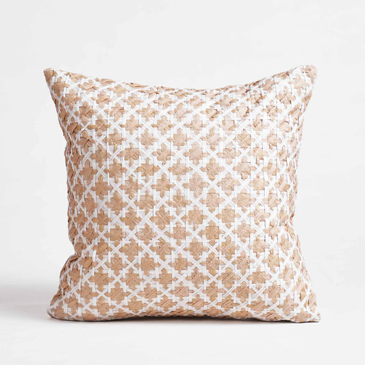Pure Elements Hand-Interlaced Faux Raffia Pillow Cover 18x18 Diamond Pattern