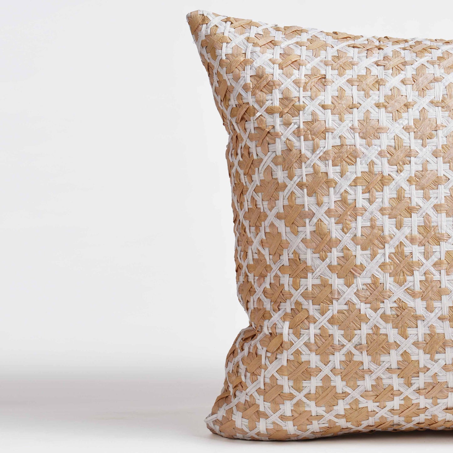 Pure Elements Hand-Interlaced Faux Raffia Pillow Cover 18x18 Diamond Pattern