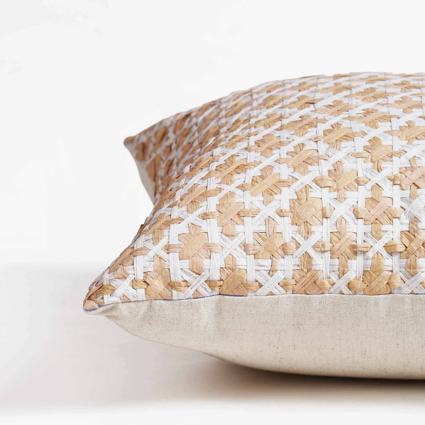 Pure Elements Hand-Interlaced Faux Raffia Pillow Cover 18x18 Diamond Pattern