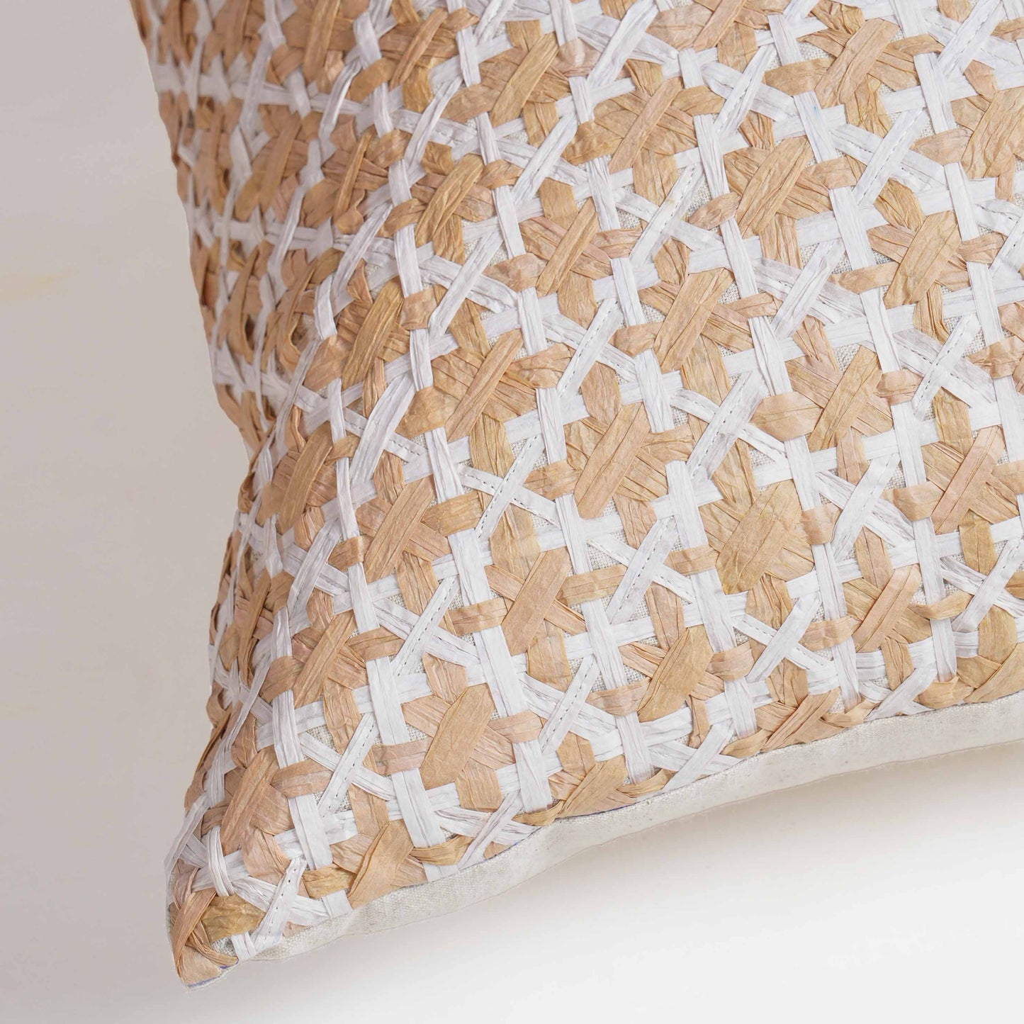 Pure Elements Hand-Interlaced Faux Raffia Pillow Cover 18x18 Diamond Pattern