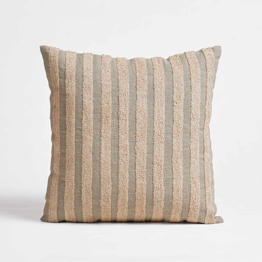 Pure Linen Pillow Cover with Scandinavian Stripe Aari Embroidery