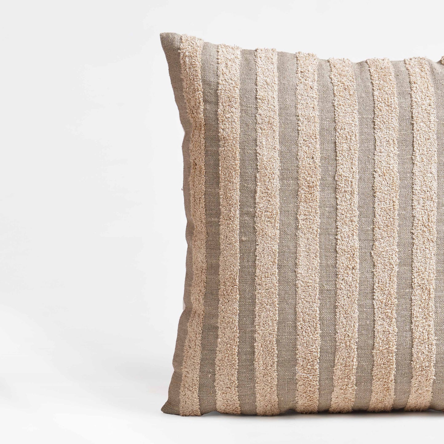 Pure Linen Pillow Cover with Scandinavian Stripe Aari Embroidery
