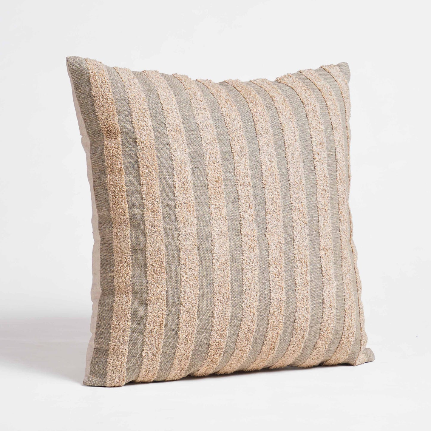 Pure Linen Pillow Cover with Scandinavian Stripe Aari Embroidery