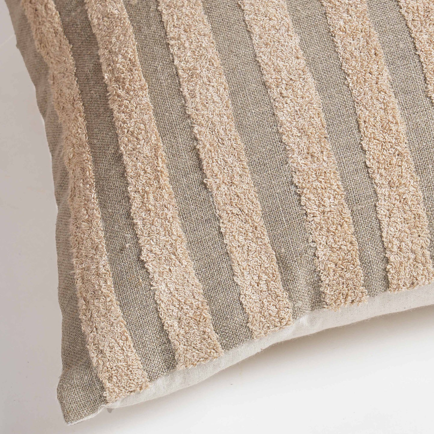 Pure Linen Pillow Cover with Scandinavian Stripe Aari Embroidery