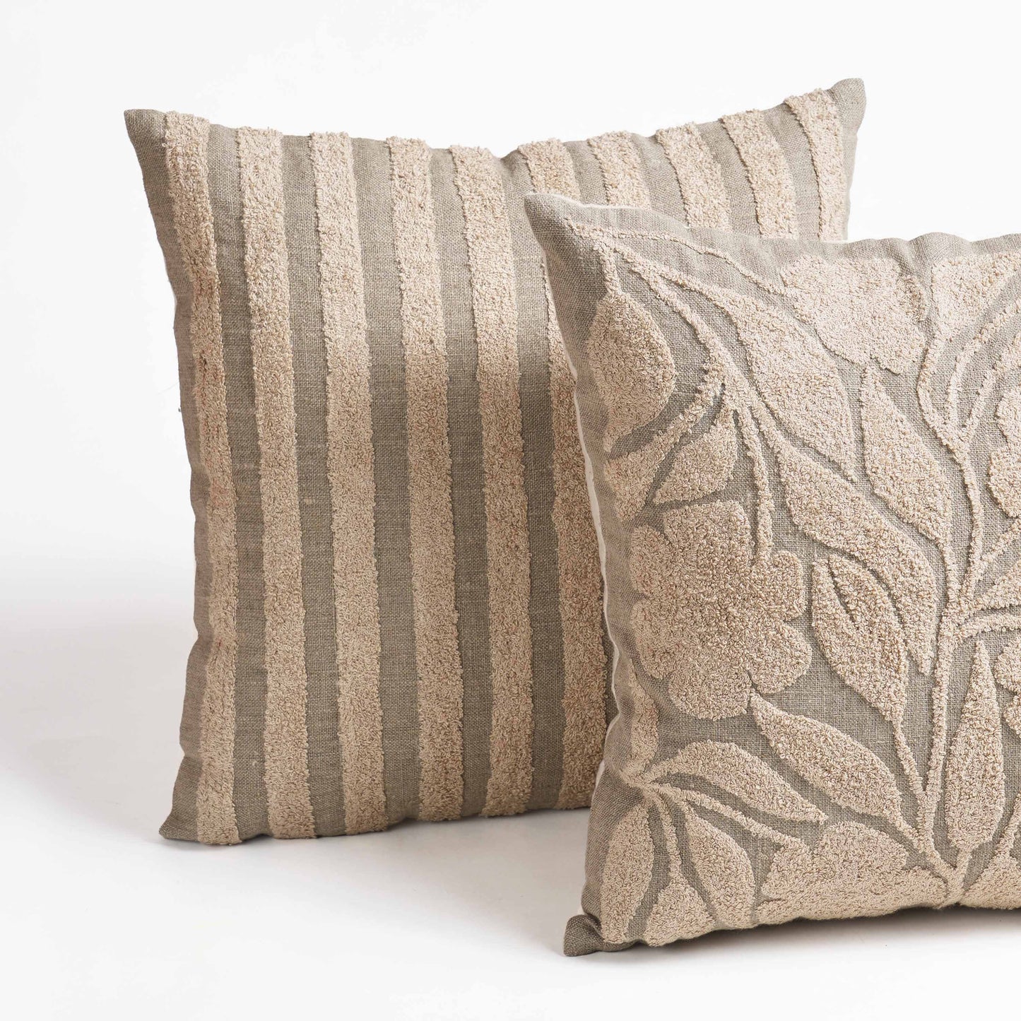 Pure Linen Pillow Cover with Scandinavian Stripe Aari Embroidery