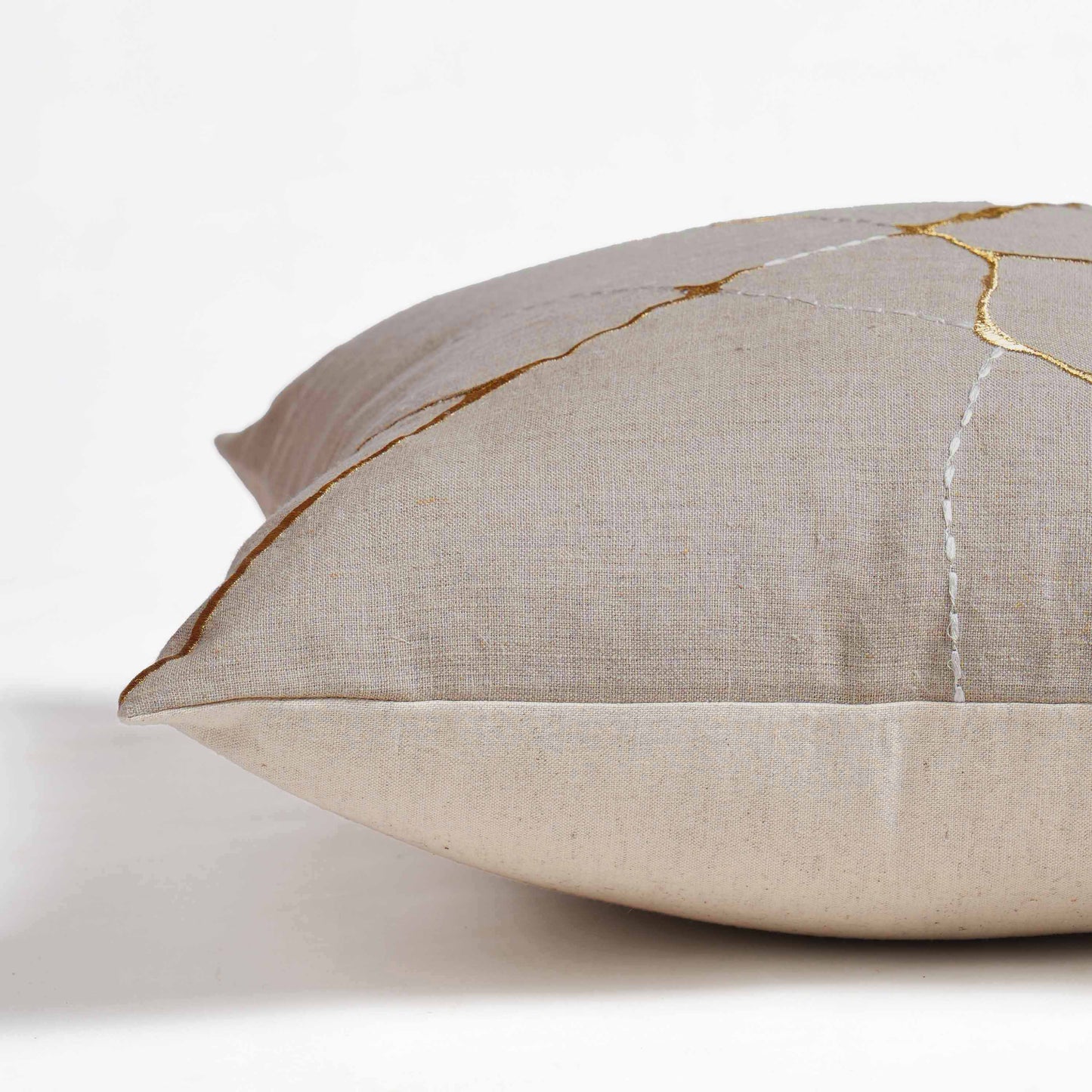 Kintsugi Embroidered Linen Pillow Cover 18x18 Gold White