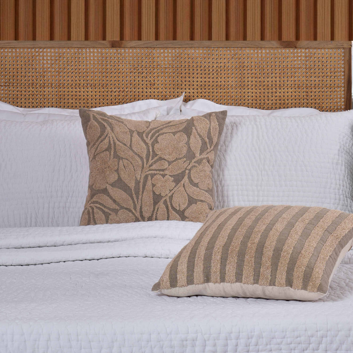 PURE ELEMENTS - Pure Linen Pillow Cover with Scandinavian Floral Aari Embroidery – 18x18