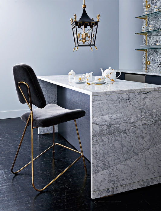 Sleek Modern Brass Bar Stool with Velvet Upholstery for Kitchens