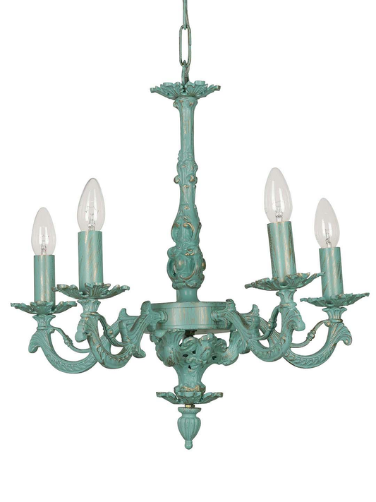 Antique Distressed Green Cast Aluminium 5-Light Candelabra Chandelier for Grand Spaces