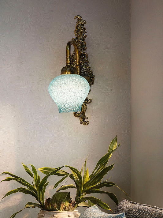 Traditional Antique Brass Wall Sconce: Blue Beaded Glass, Elegant Home Lighting