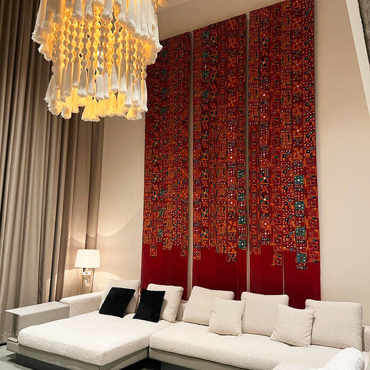 BANJARA embroidered wall art with fringes, handmade, jewel tones