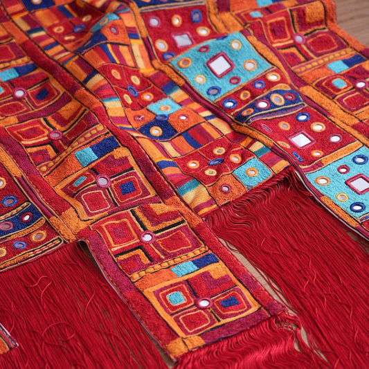 BANJARA embroidered wall art with fringes, handmade, jewel tones