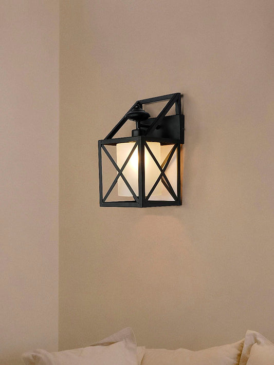 Industrial Black Box Metal Frame Wall Sconce Frosted Glass Modern Lighting