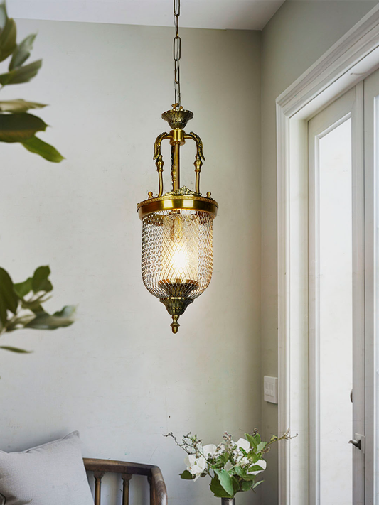Elegant Antique Brass Lattice Jar Pendant Light for Dining, Living, Bedroom