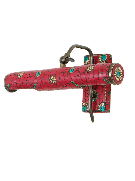 Adjustable Red Picture Light with Hand-Applied Stonework, Tibetan Nepalese Inspired