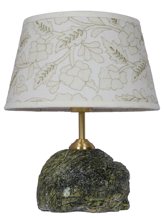 Elegant Green Bidasar Marble Table Lamp with Embroidered Shade