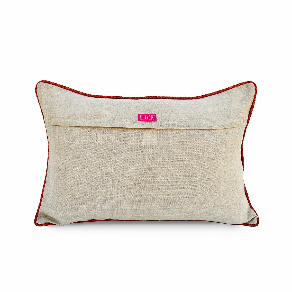 Festive Indian Brocade Linen Pillow Cover with Birds & Ornaments