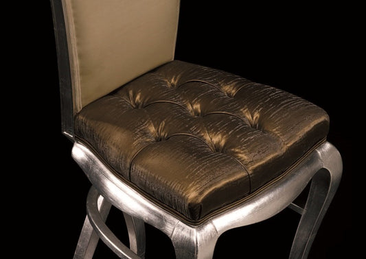 Elegant High Back Beech Wood Bar Stool with Stylish Cross Leg Detail, Silver Leaf Finish
