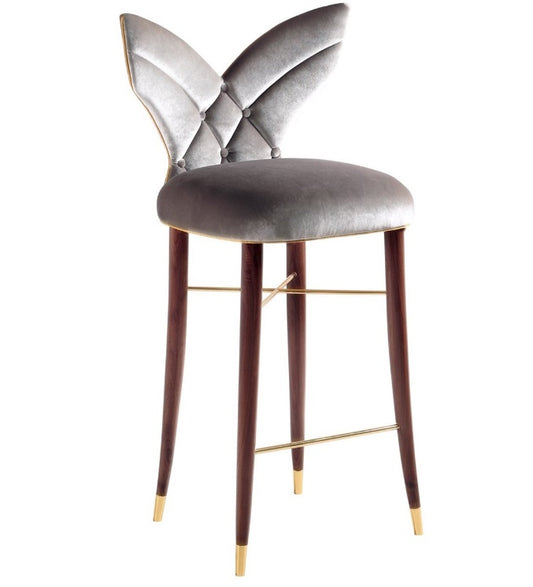 Regal Velvet Upholstered Walnut Bar Chair with Brass Accents for Modern Homes