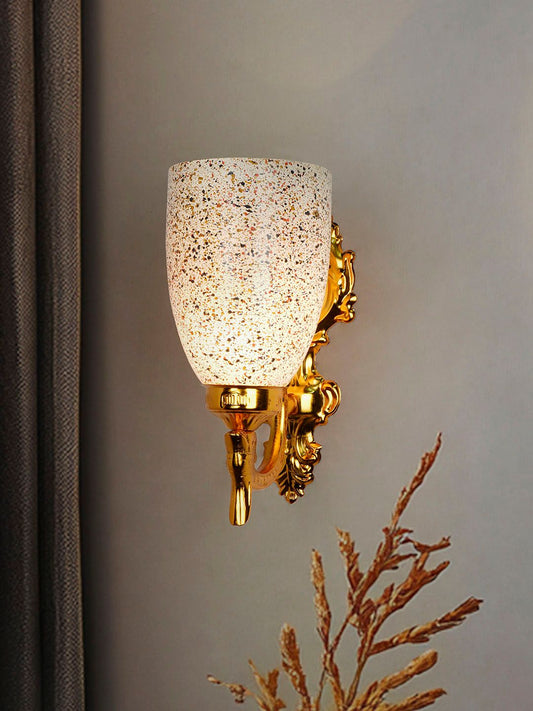 Elegant Gold Traditional Wall Sconce with Vibrant Multicolor Speckled Glass Shade
