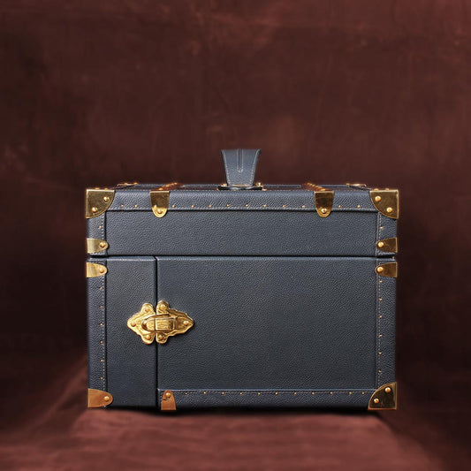 Cerulean Glory Blue Leather Jewelry Trunk with Brass Accents