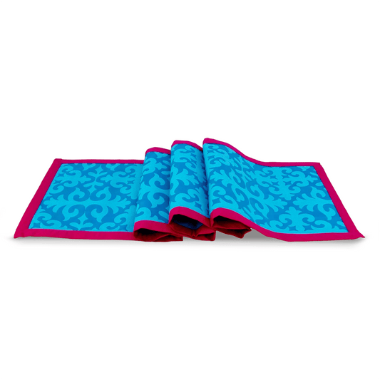 Turquoise Shyrdak Printed Cotton Table Runner – Vibrant Moroccan Style