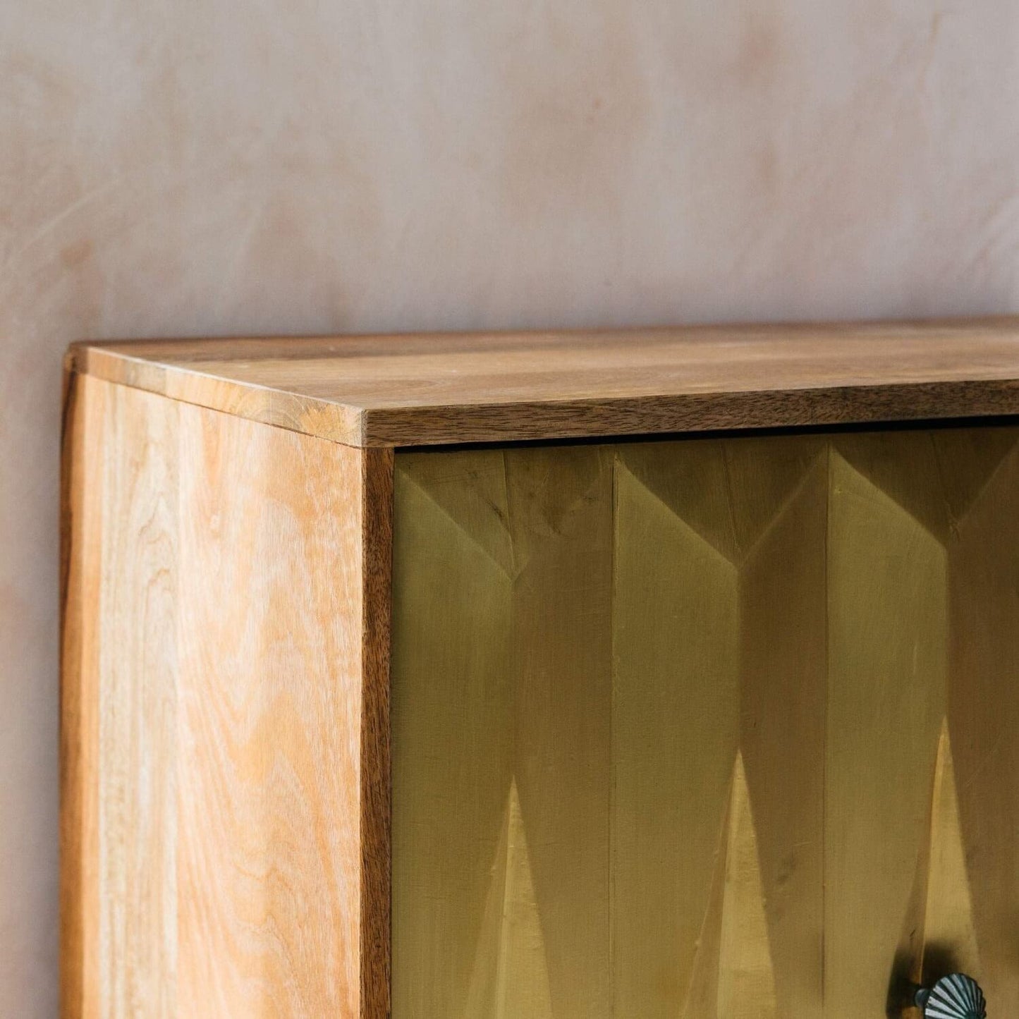Handcrafted Solid mango wood Brass Sideboard top close up