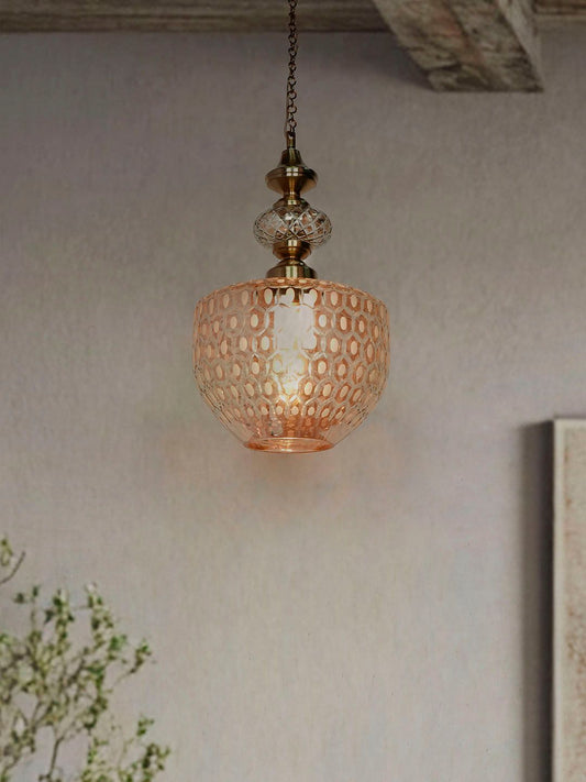 Elegant Golden Honeycomb Cut Glass Pendant Light for Dining, Living, Kitchen