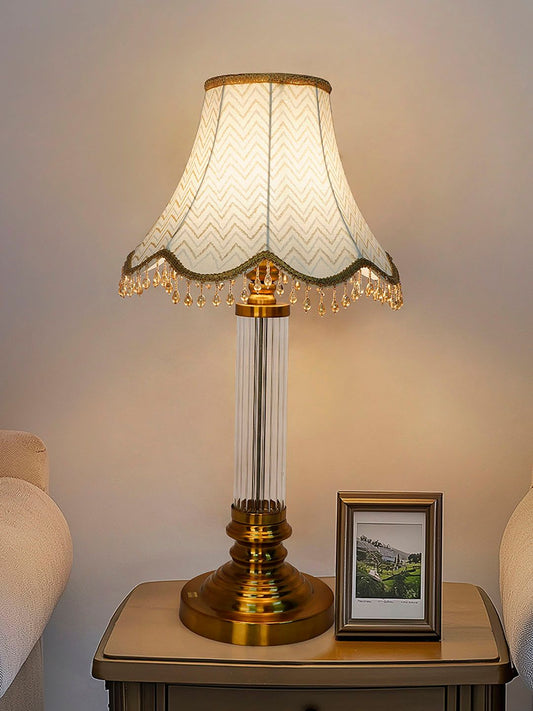 Elegant Golden Fluted Glass Table Lamp with Scalloped Zigzag Shade
