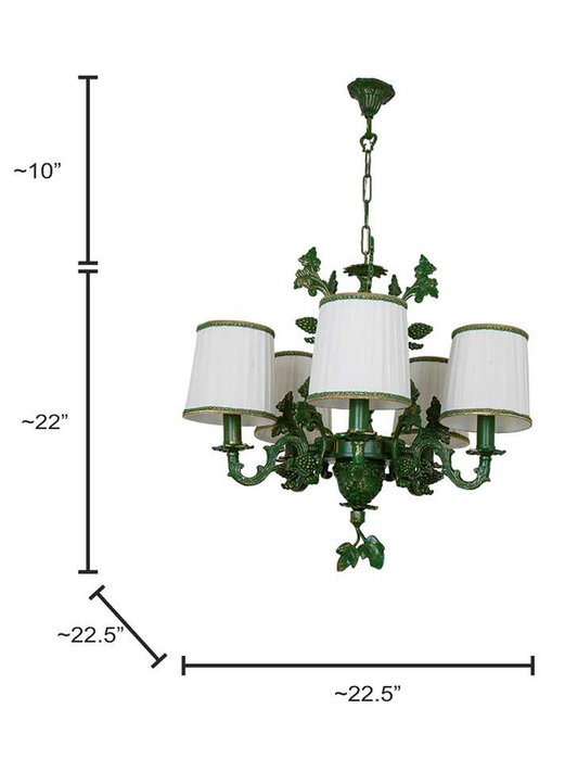 Elegant Green Grapevine Chandelier with Pleated Fabric Shades