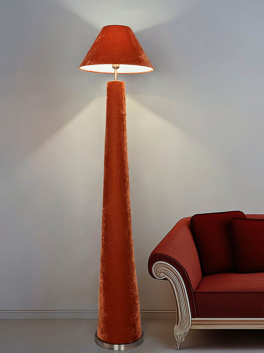 Modern Orange Velvet Conical Floor Lamp with Tapered Shade for Living Room
