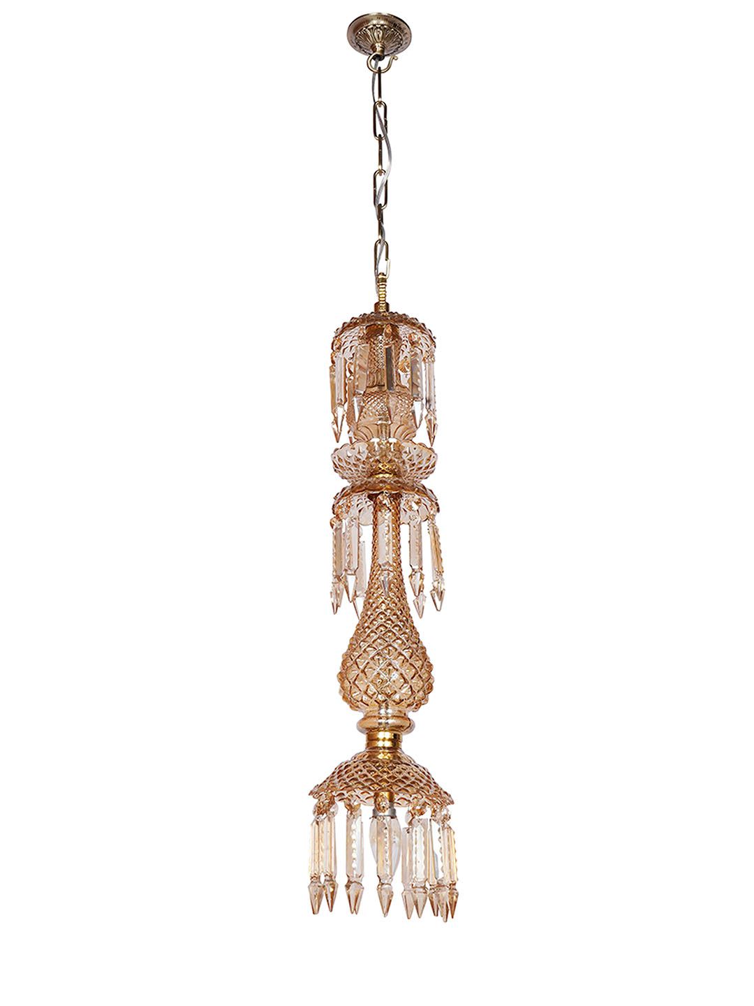 Elegant Golden Luster Molded Glass Hanging Light with Sparkling Crystal Drops, 76cm