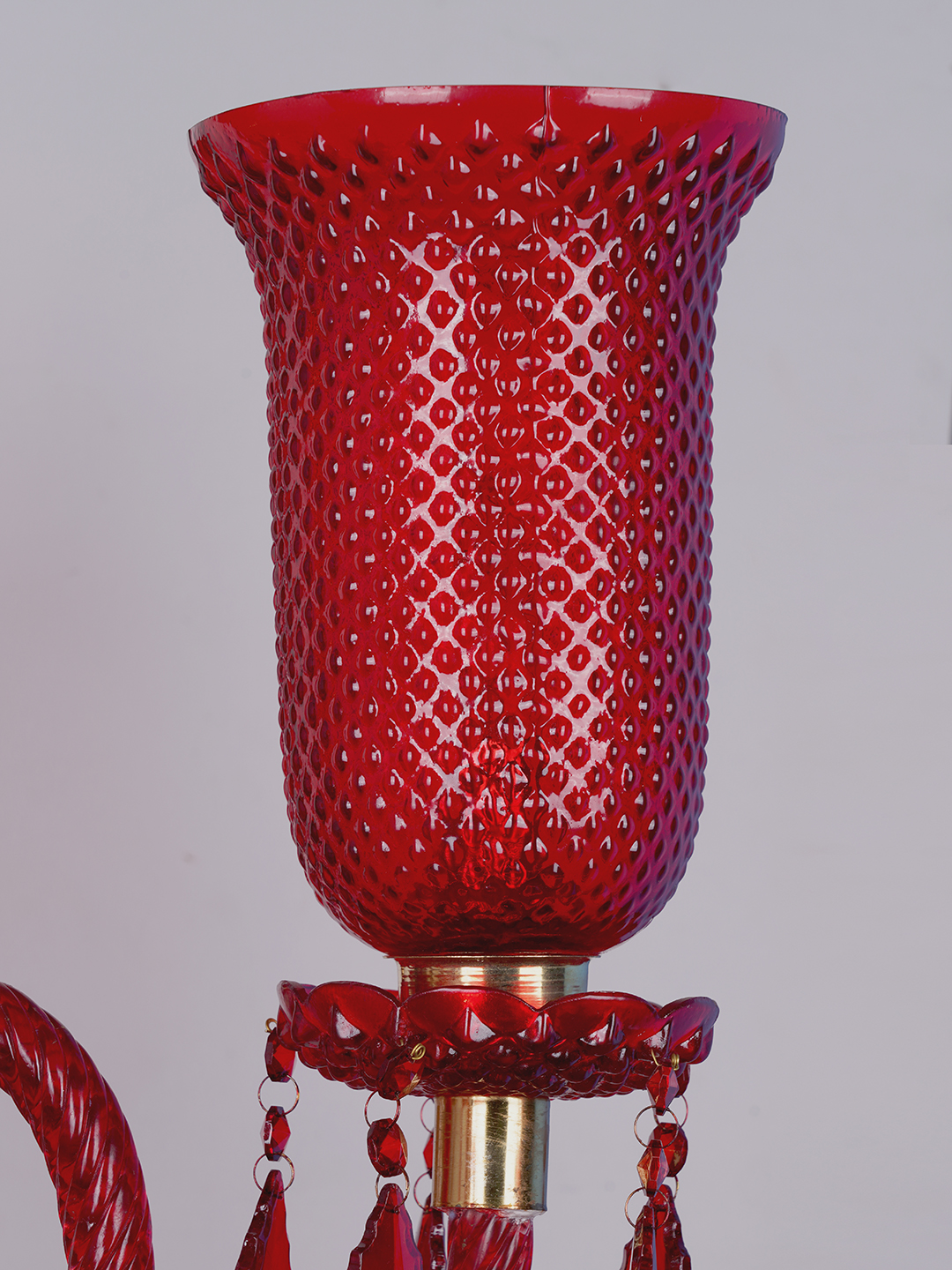 Classic 12 Light Red Molded Glass Chandelier close up