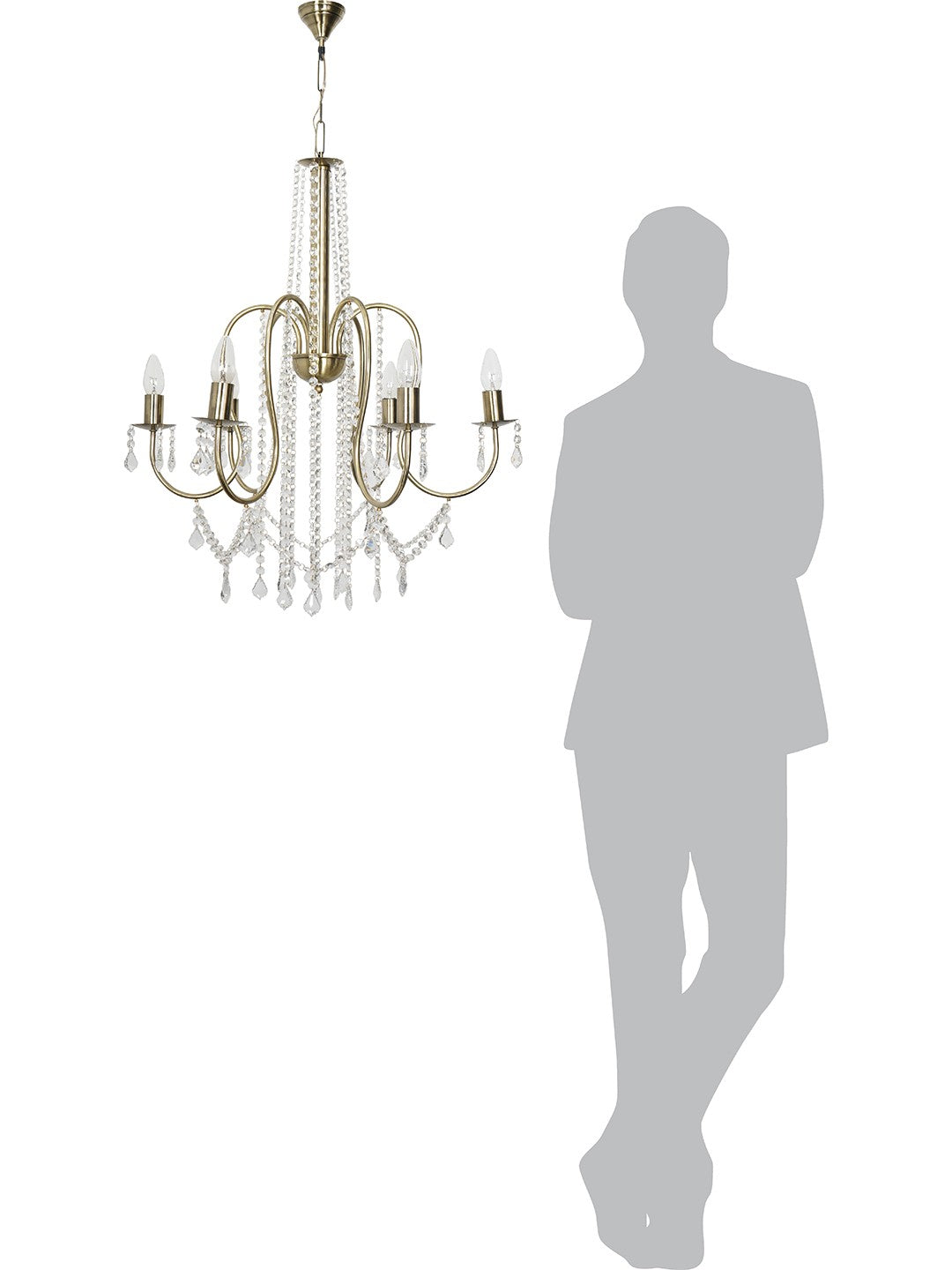 Elegant 6 Light Crystal Candelabra Antique Brass Chandelier