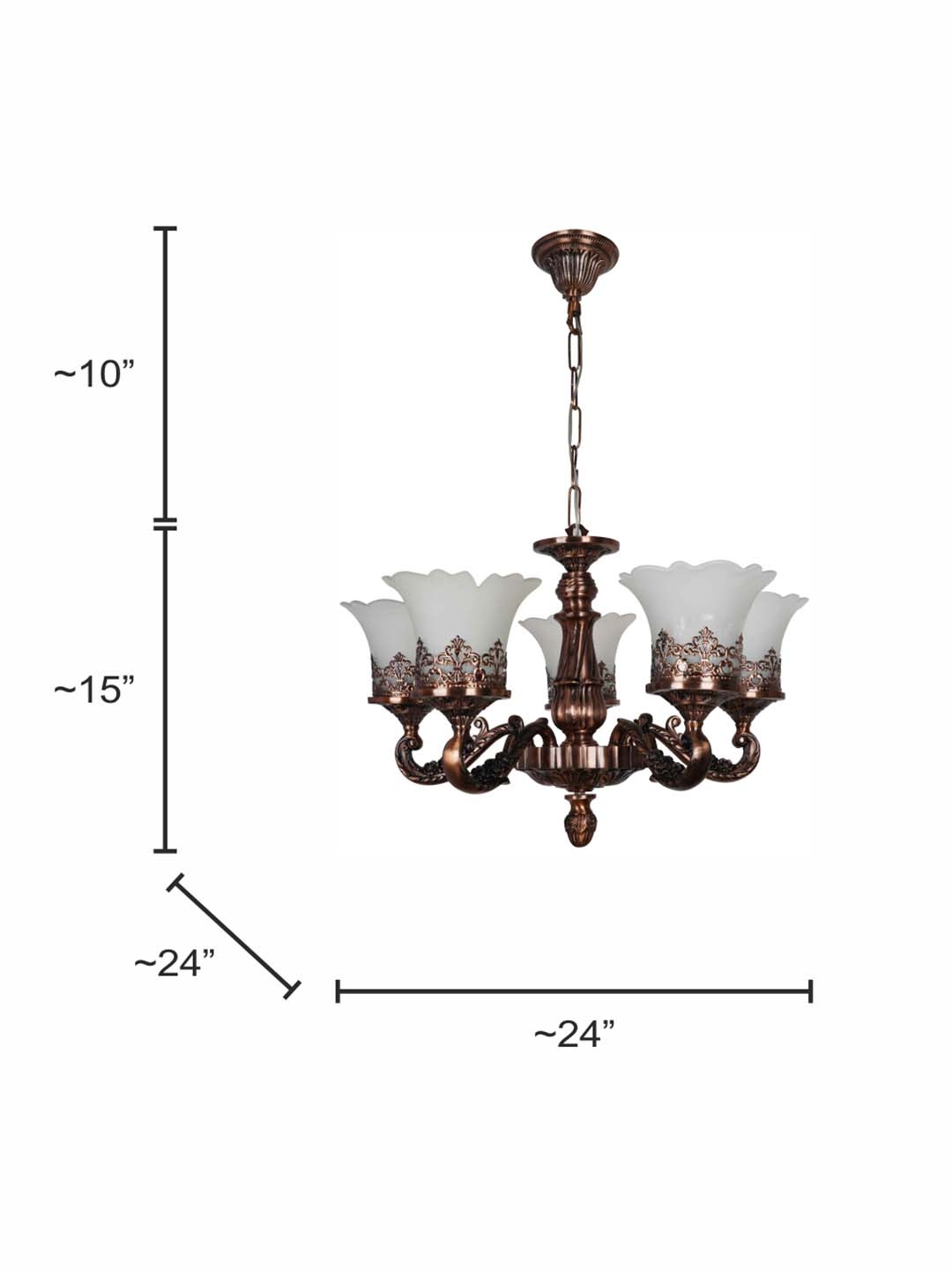 Antique Copper Finish Classic 5-Lights Aluminium Chandelier dimensions
