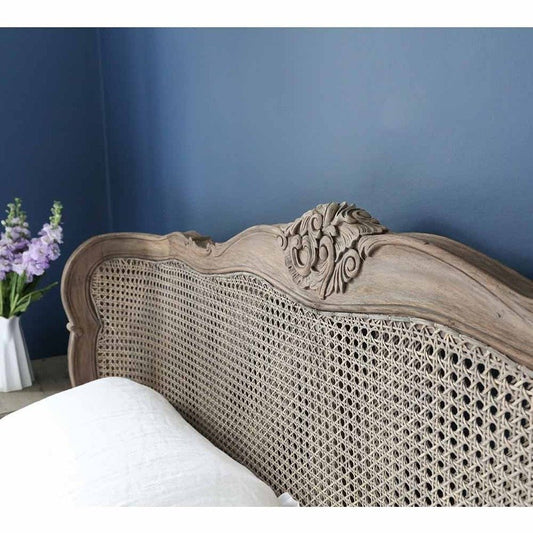 Elegant Chateauneuf Rustic Rattan Queen French Bed with Natural Finish