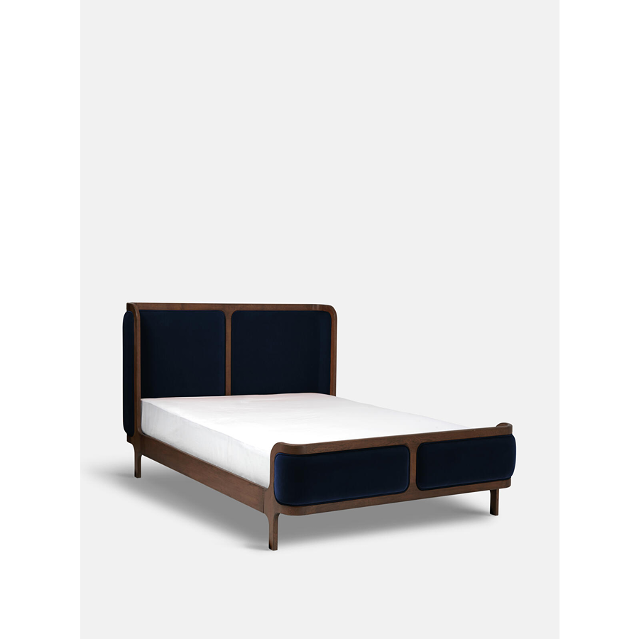 Belsa Luxury Acacia Wood Upholstered Bed with Velvet Headboard