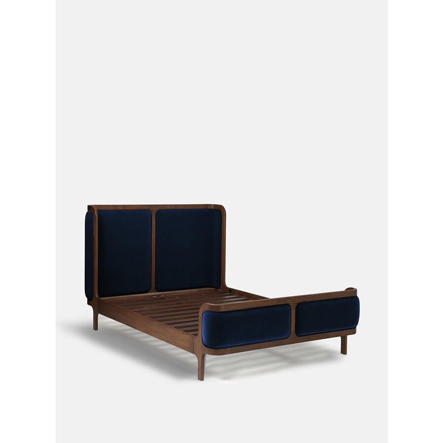 Belsa Luxury Acacia Wood Upholstered Bed with Velvet Headboard