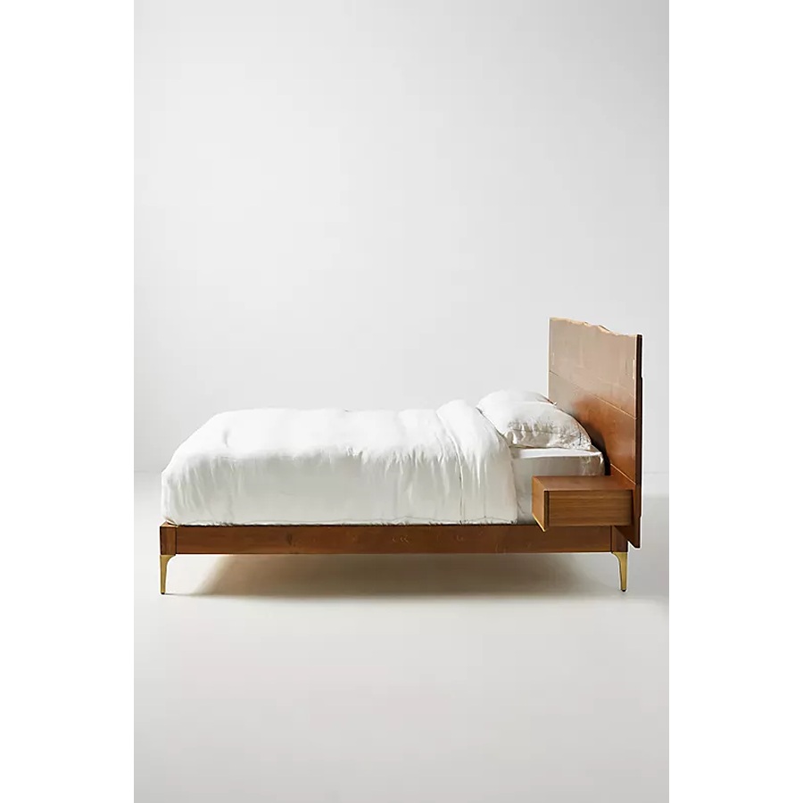 Prana Live-Edge Acacia Nightstand Bed with Brass Accents