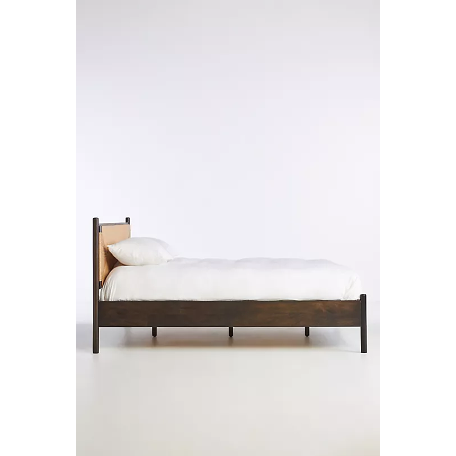 Woven Kinsley King Size Acacia Wood Bed with Walnut Finish