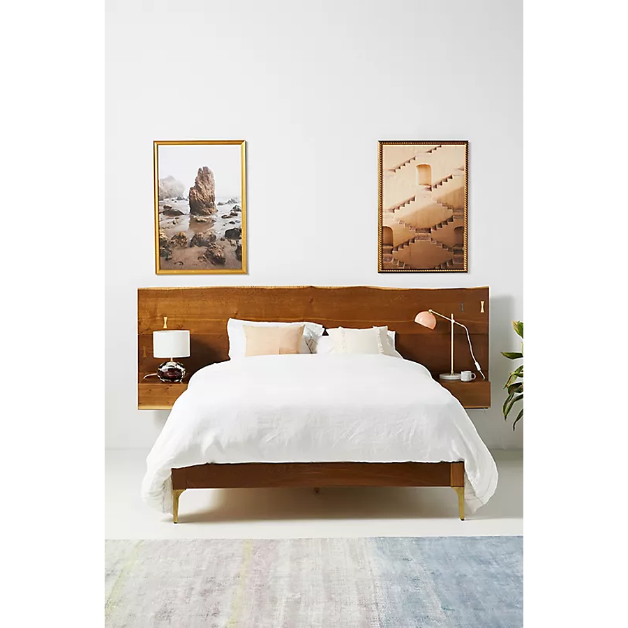 Prana Live-Edge Acacia Nightstand Bed with Brass Accents