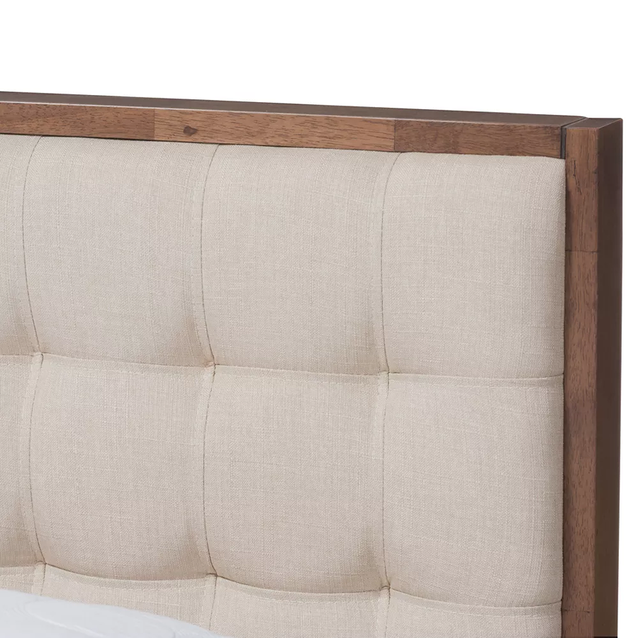 Solomon Premium Acacia Wood Fabric Upholstered King Size Bed