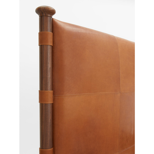 Paolo King Size Leather Acacia Wood Bed with Brass Caps