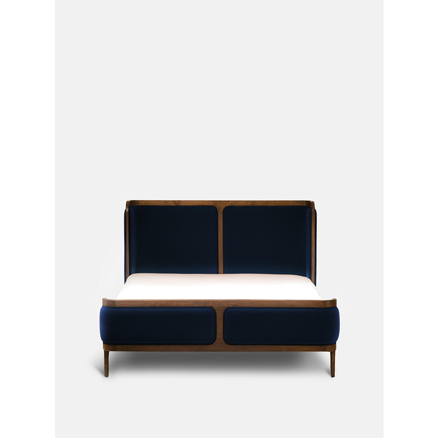 Belsa Luxury Acacia Wood Upholstered Bed with Velvet Headboard