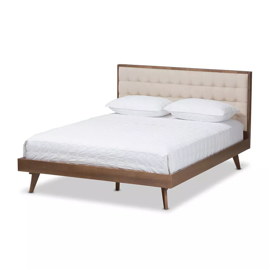 Solomon Premium Acacia Wood Fabric Upholstered King Size Bed